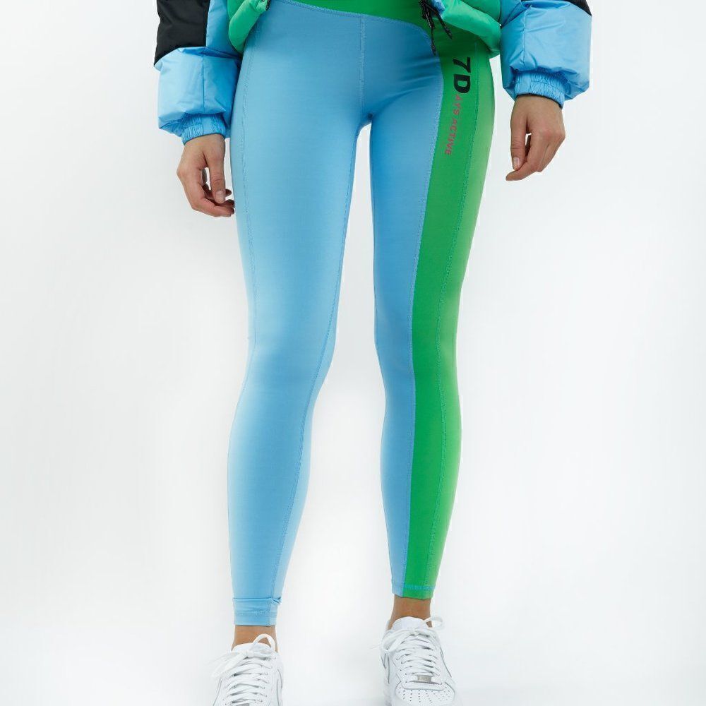 7 DAYS ACTIVE Women's High Waisted Ankle Emmett Tights Blue/Green Size X-Small